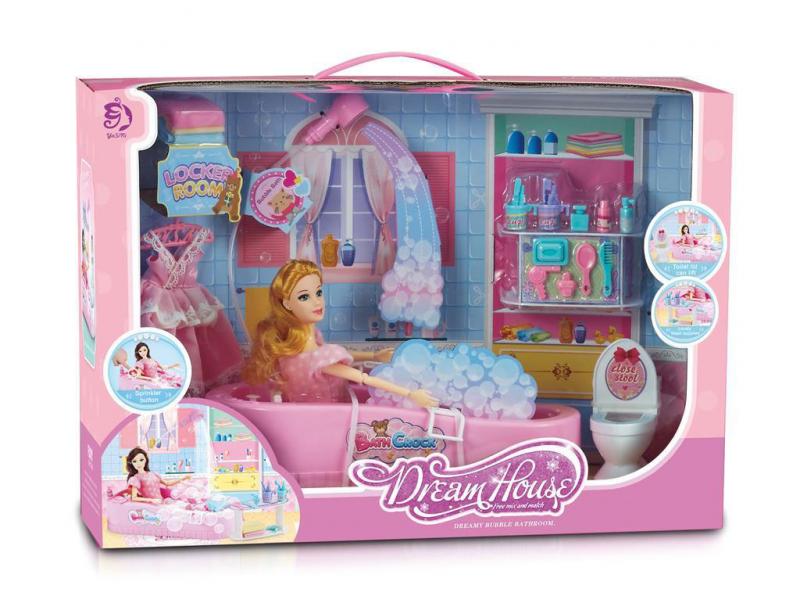 Набор мебели Dream House (ванная комната+кукла) в коробке