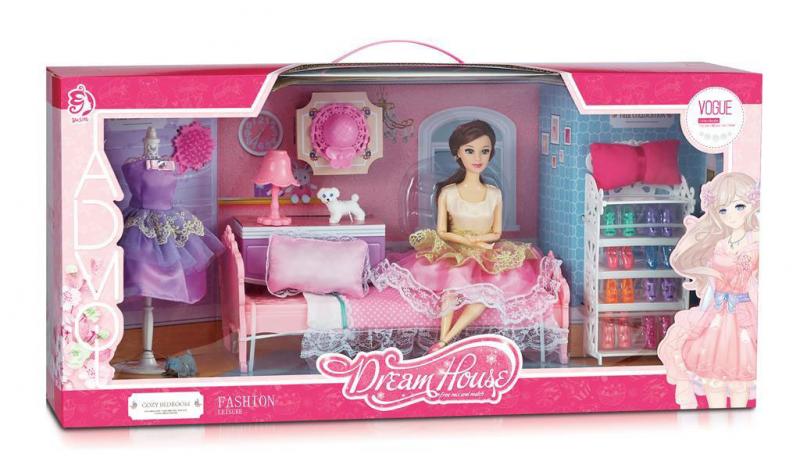Набор мебели Dream House (спальня)+кукла в коробке