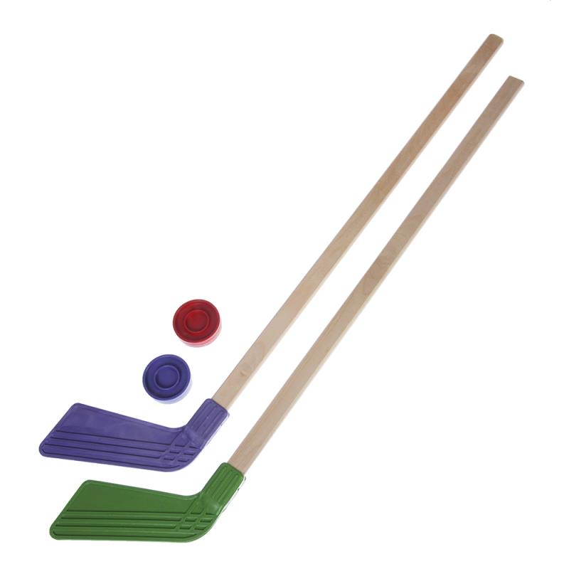 Набор хоккейный (2 клюшки (80 см) пластиковый крюк и 2 шайбы)